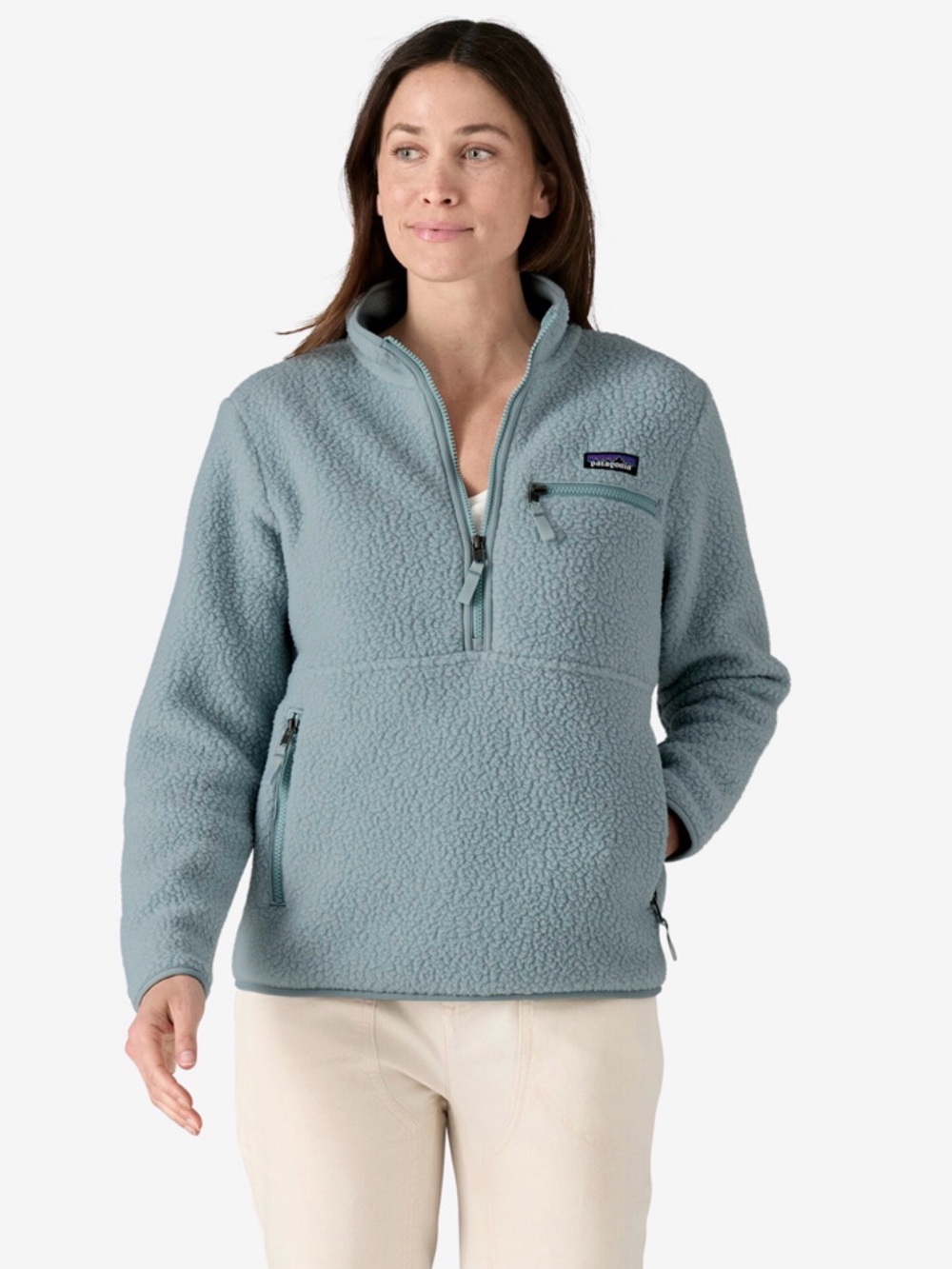 Cute and comfy teal Patagonia fleece half zip EUC